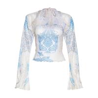 Polyester Ensemble occasionnel de femmes couvrir & camis Imprimé Bleu Ensemble