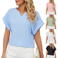 Polyester Frauen Kurzarm T-Shirts, Patchwork, Solide, mehr Farben zur Auswahl,  Stück