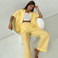 Rayon & Coton Ensemble occasionnel de femmes Pantalon long & Retour au début Patchwork Solide Jaune Ensemble