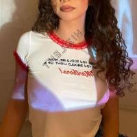 Polyester T-shirts femmes à manches courtes Imprimé Lettre Blanc pièce