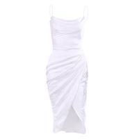 Satijn & Polyester Slip Jurk Jacquard Solide Witte stuk