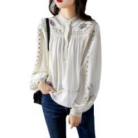 Polyester Plus Size Women Long Sleeve Shirt & loose printed white PC