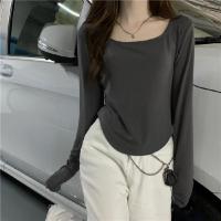 Polyester Slim Women Long Sleeve T-shirt patchwork Solid PC