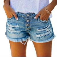 Denim & Polyester Tassels & Hip-hugger Women Hot Pant frayed Solid PC