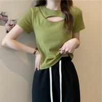 Polyester Women Short Sleeve T-Shirts slimming patchwork Solid PC