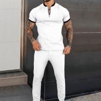 Polyester & Coton Ensemble occasionnel d’hommes Pantalon long & T-shirts à manches courtes teint nature Solide plus de couleurs pour le choix Ensemble