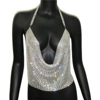 Glass Rhinestone & Aluminium Alloy Camisole deep V & backless Solid PC