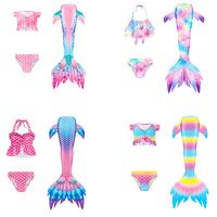 Polyester Children Mermail Swimming Suit & three piece printed Set