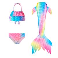 Polyester Children Mermail Swimming Suit & three piece printed Set