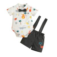 Polyester Baby-Kleidung-Set, Hose aussetzen & Teddy, Gedruckt, Tierdrucke, Weiß,  Festgelegt