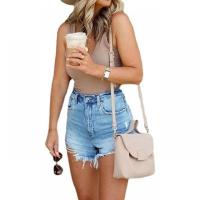 Cotton Denim High Waist Shorts frayed blue PC