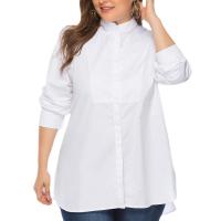 Poliéster & Algodón Mujer camisa de manga larga, Sólido, blanco,  trozo