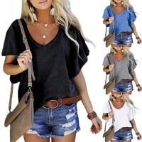 Cotton Women Short Sleeve T-Shirts & loose patchwork Solid PC