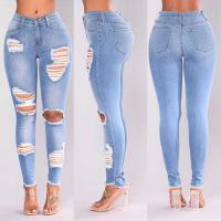 Algodón Denim Mujer Jeans, raído, Sólido, más colores para elegir,  trozo