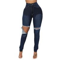 Algodón Denim Mujer Jeans, lavado, Sólido, azul profundo,  trozo