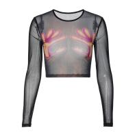 Polyester Vrouwen lange mouw T-shirt Solide Zwarte stuk