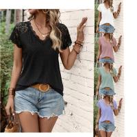 Polyester Slim Women Short Sleeve T-Shirts patchwork Solid PC