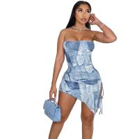 Venezianischen Tube Top Kleid, Gedruckt, hellblau,  Stück