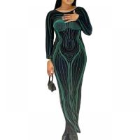 Polyester Slim Sexy Package Hip Dresses printed green PC