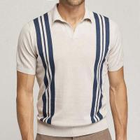 Viscose Slim Polo Shirt knitted striped Apricot PC