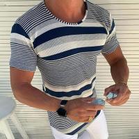 Polyester T-shirt homme à manches courtes Rayé bleu profond pièce