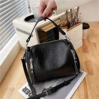 PU Leather Handbag soft surface & attached with hanging strap black PC