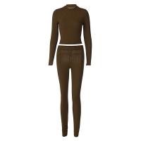 Polyester Ensemble occasionnel de femmes Pantalon & Retour au début Patchwork Solide Ensemble