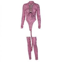 Poliéster Conjunto de discoteca, osito de peluche, impreso, leopardo, rosado,  Conjunto