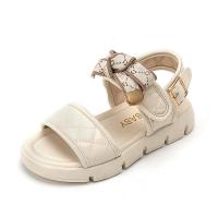 Rubber & PU Leather Hook and Loop Children Sandals & breathable Solid Pair