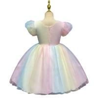 Polyester Slim & Princess Girl One-piece Dress large hem design patchwork multi-colored PC