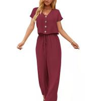 Coton Ensemble occasionnel de femmes Pantalon long & T-shirts à manches courtes Patchwork Solide plus de couleurs pour le choix Ensemble