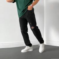 Cotton Men Jeans slimming patchwork Solid black PC