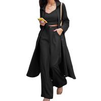 Polyester Ensemble occasionnel de femmes Pantalon large pour jambes & Robe slip & Manteau Solide plus de couleurs pour le choix Ensemble