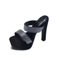 Rubber Platform High-Heeled Shoes & sweat absorption & breathable & with rhinestone Solid black Pair