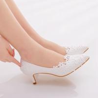 Microfiber PU Synthetic Leather Stiletto Bridal Shoes Solid white Pair