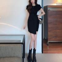 Polyester Slim Sexy Package Hip Dresses patchwork Solid black PC