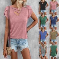 Polyester Women Short Sleeve T-Shirts & loose Solid PC