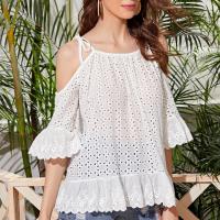 Polyester Vrouwen short sleeve blouses Lappendeken Solide Witte stuk