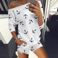 Polyester Frauen Casual Set, kurz & Langarm T-shirt, Gedruckt, mehr Farben zur Auswahl,  Festgelegt