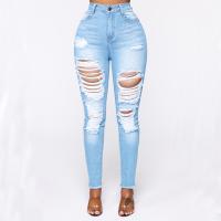 Denim Women Jeans flexible & hollow frayed Solid deep blue PC