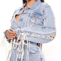 Denim Manteau femmes Effiloché Solide bleu clair pièce