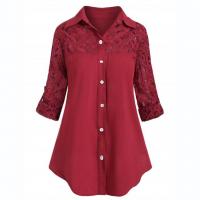 Cotton Women Long Sleeve Shirt & loose patchwork Solid PC