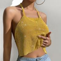 Metal Sleeveless Nightclub Top backless iron-on Solid yellow PC