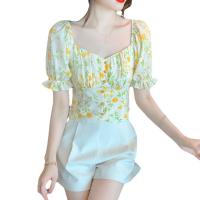 Chiffon Women Short Sleeve Shirt slimming & off shoulder printed Solid PC