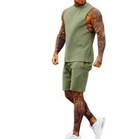 Mixed Fabric & Cotton Men Casual Set & two piece short pants & tank top plain dyed Solid Set