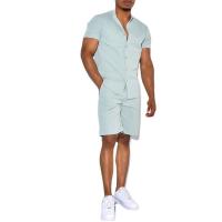 Chemical Fiber & Polyester Men Casual Set & two piece short pants & short sleeve shirt plain dyed Solid Set