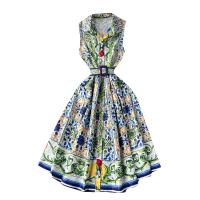 Tela mezclada Vestido de una pieza, impreso, floral, verde,  trozo