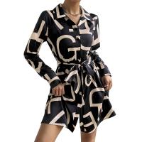 Elastic Digital Printing Waist-controlled & Slim & High Waist One-piece Dress printed black PC