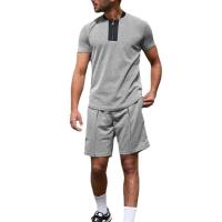 Polyester & Cotton Men Casual Set & two piece short pants & short sleeve T-shirts plain dyed Solid Set