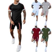 Polyester & Cotton Men Casual Set & two piece short pants & short sleeve T-shirts printed striped Set